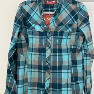 Simms Women’s Wool Flannel Seaglass Plaid Sz Med NWT